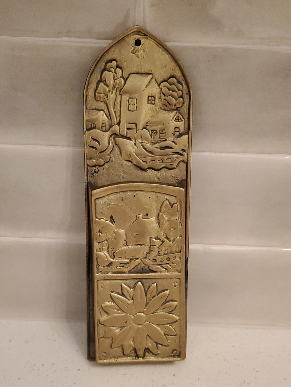 Brass Hanging Match Holder Heavy  Vintage
